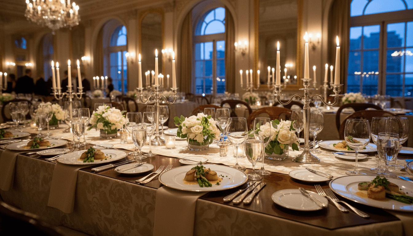 Elegant plated dinner setup at a catering event