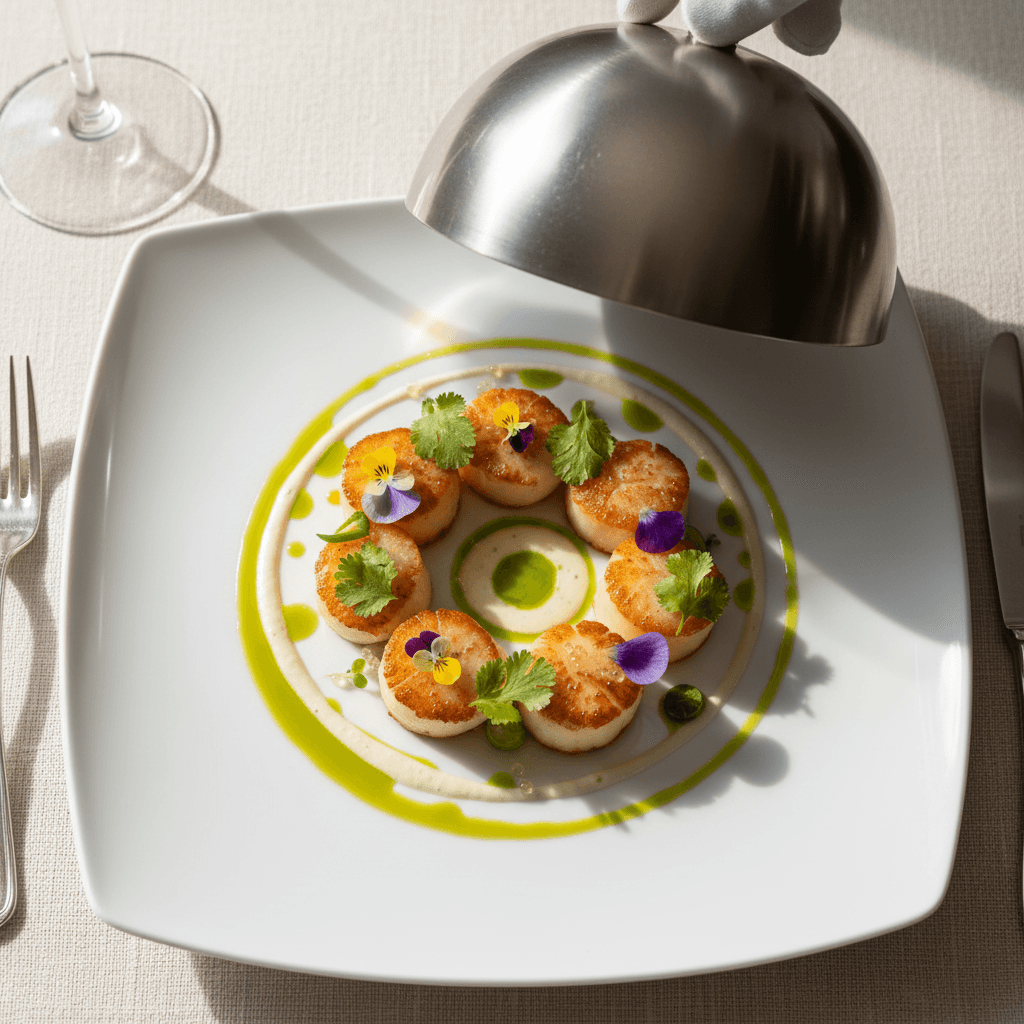 Elegant plated dinner dish with delicate garnish at a catered event