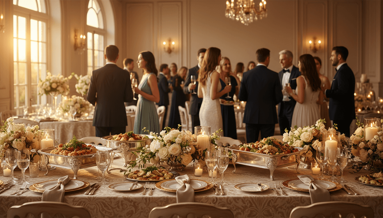 Elegant plated dishes on a beautifully set table at a catered event