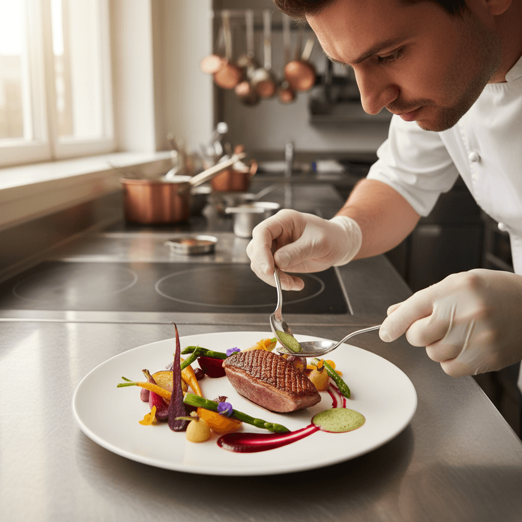 Chef plating dish for a wedding